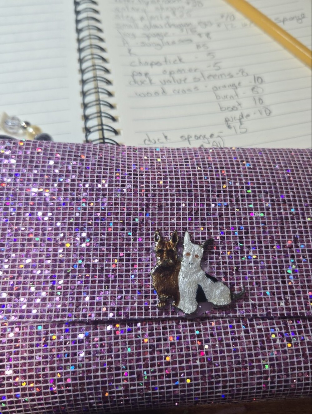 Glittery Purple Evening Clutch with Decorative Accent